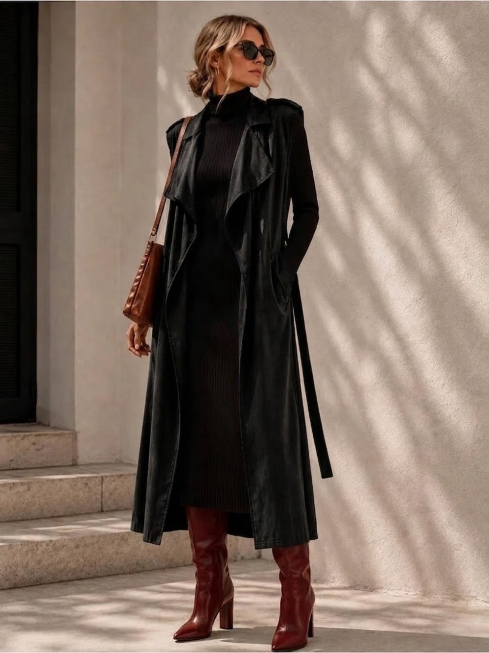 Rudsak Faux Suede Duster Wrap Vest or Trench in Black Size Small